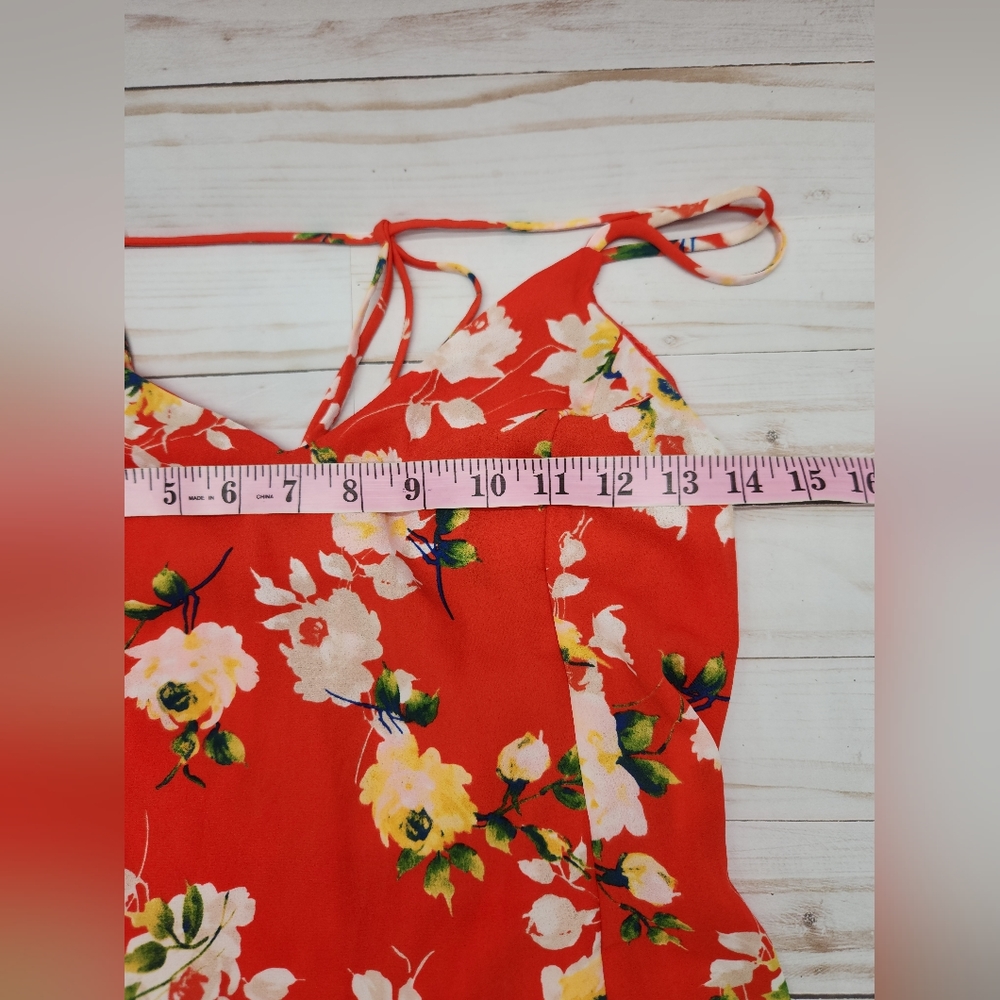 Lush Orange/Red Floral Strappy High Low Dress NWT - Picture 3 of 7